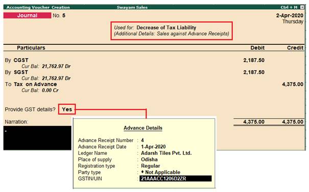 GST on Advance Received in TallyERP9